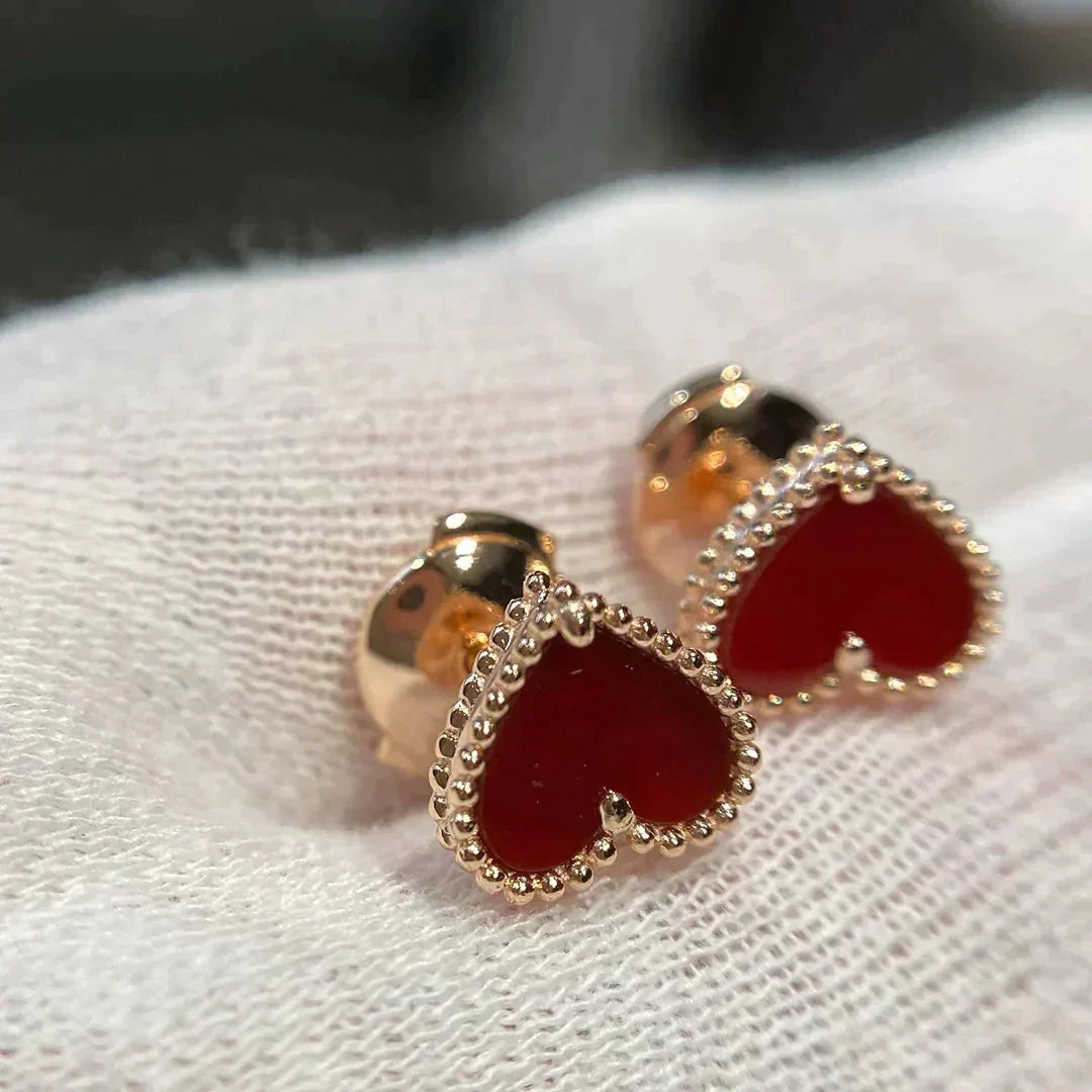 [Lora]HEART CARNELIAN STUD EARRINGS