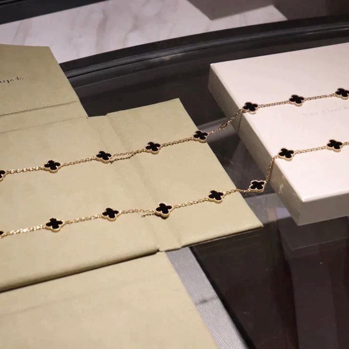[Lora]CLOVER 20 MOTIFS ONYX NECKLACE