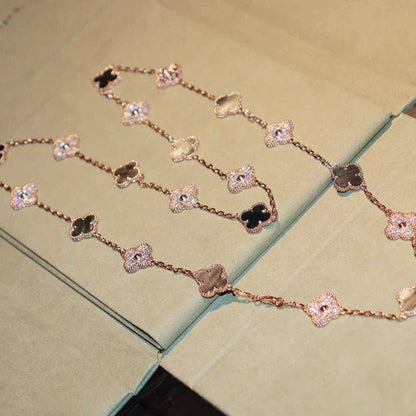 [Lora]CLOVER 20 MOTIFS DARK MOP DIAMOND  NECKLACE