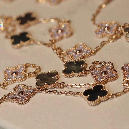 [Lora]CLOVER 20 MOTIFS DARK MOP DIAMOND  NECKLACE