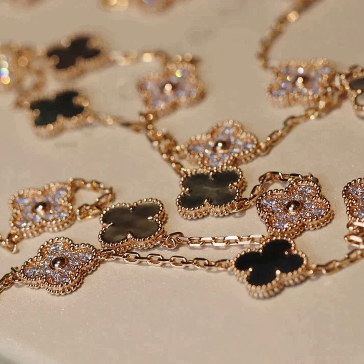 [LORA]CLOVER 20 MOTIFS DARK MOP DIAMOND  NECKLACE
