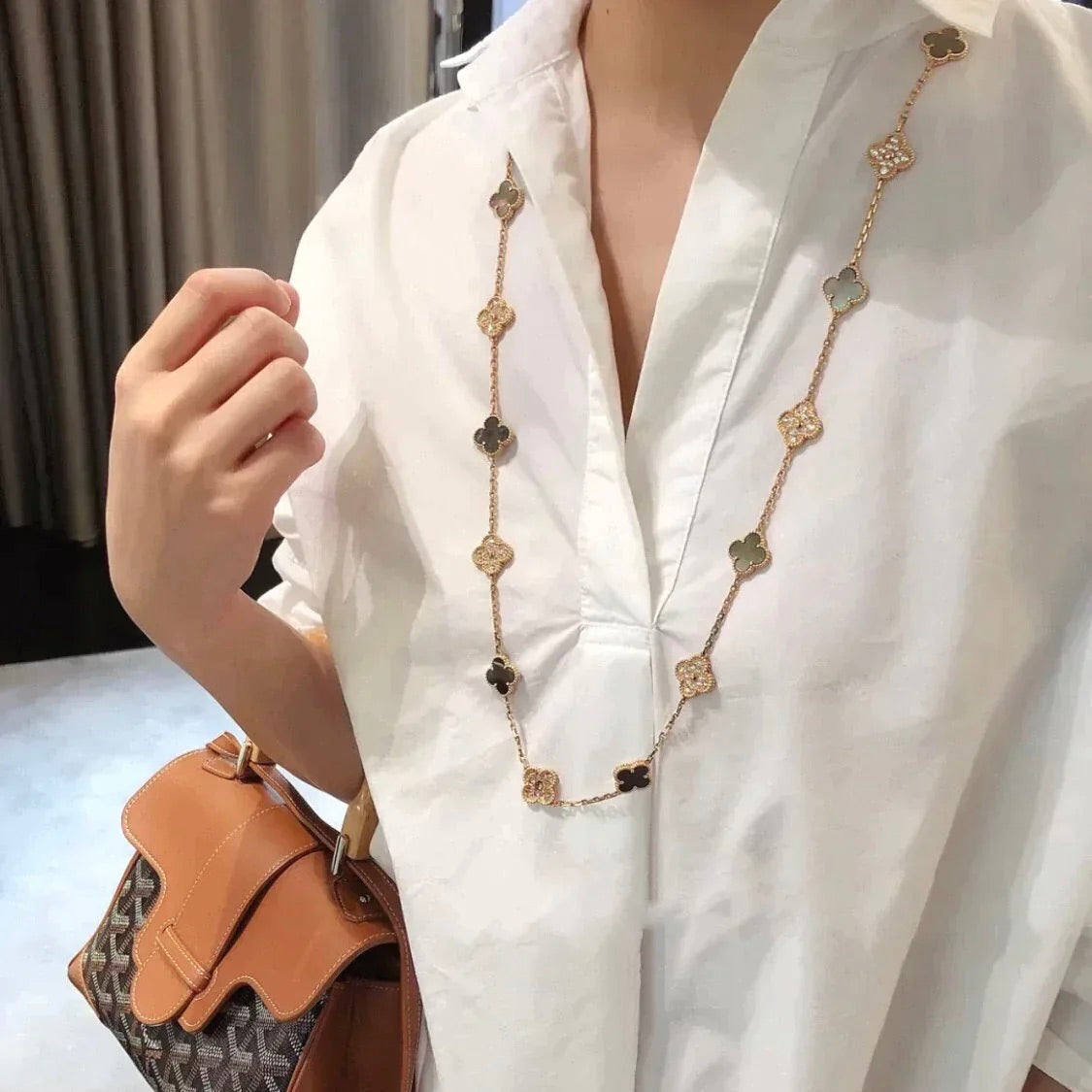 [Lora]CLOVER 20 MOTIFS DARK MOP DIAMOND  NECKLACE