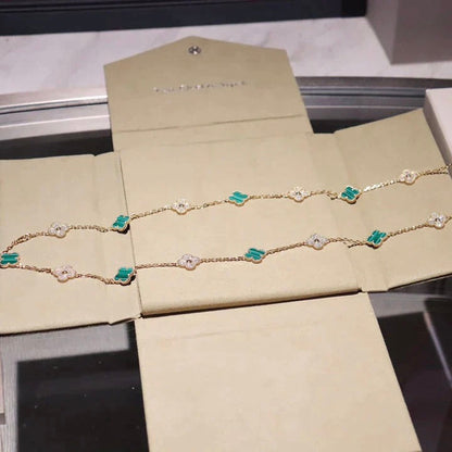 [Lora]CLOVER 20 MOTIFS MALACHITE DIAMOND NECKLACE