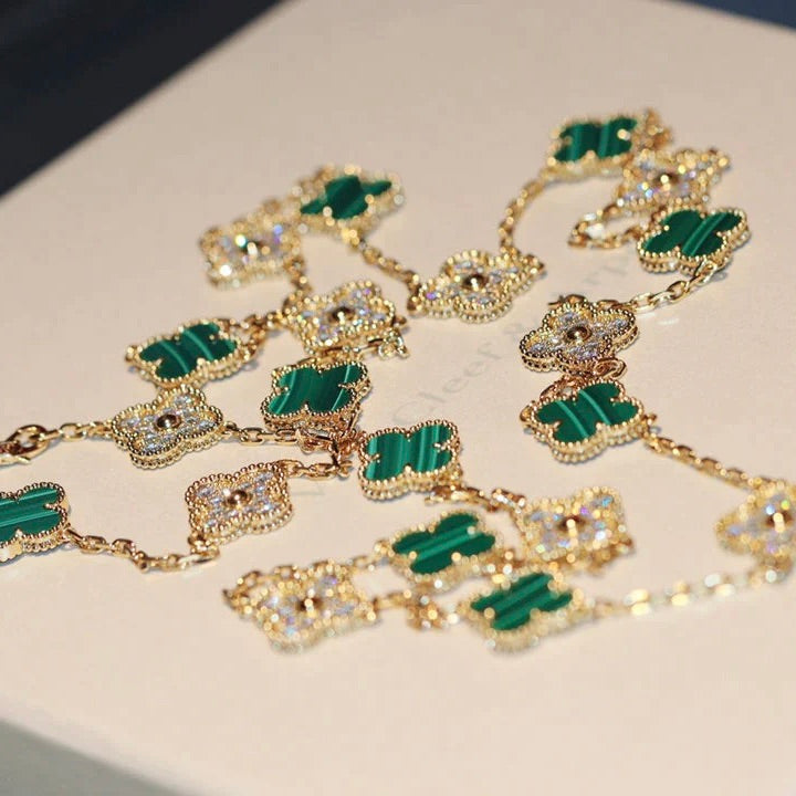 [LORA]CLOVER 20 MOTIFS MALACHITE DIAMOND NECKLACE