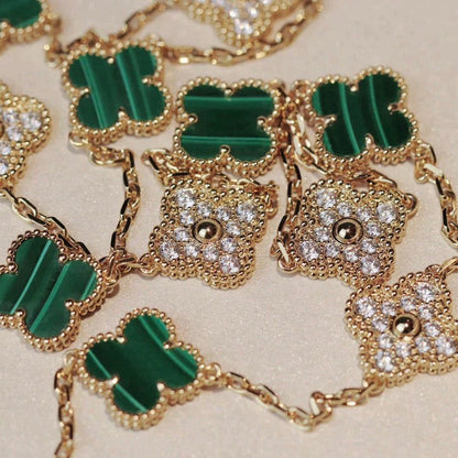 [Lora]CLOVER 20 MOTIFS MALACHITE DIAMOND NECKLACE