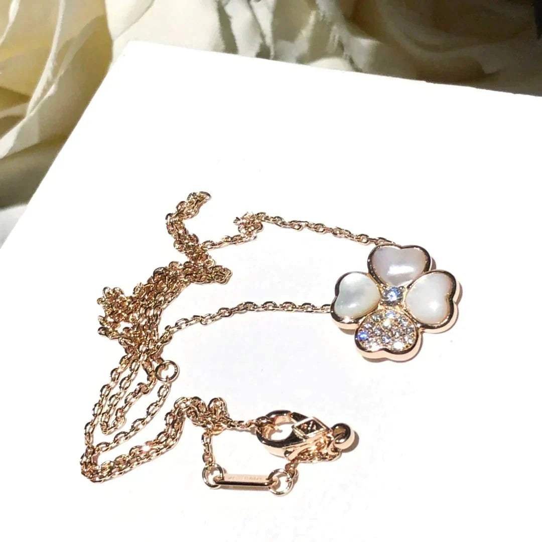 [Lora]CLOVER MOP DIAMOND ROSE GOLD NECKLACE