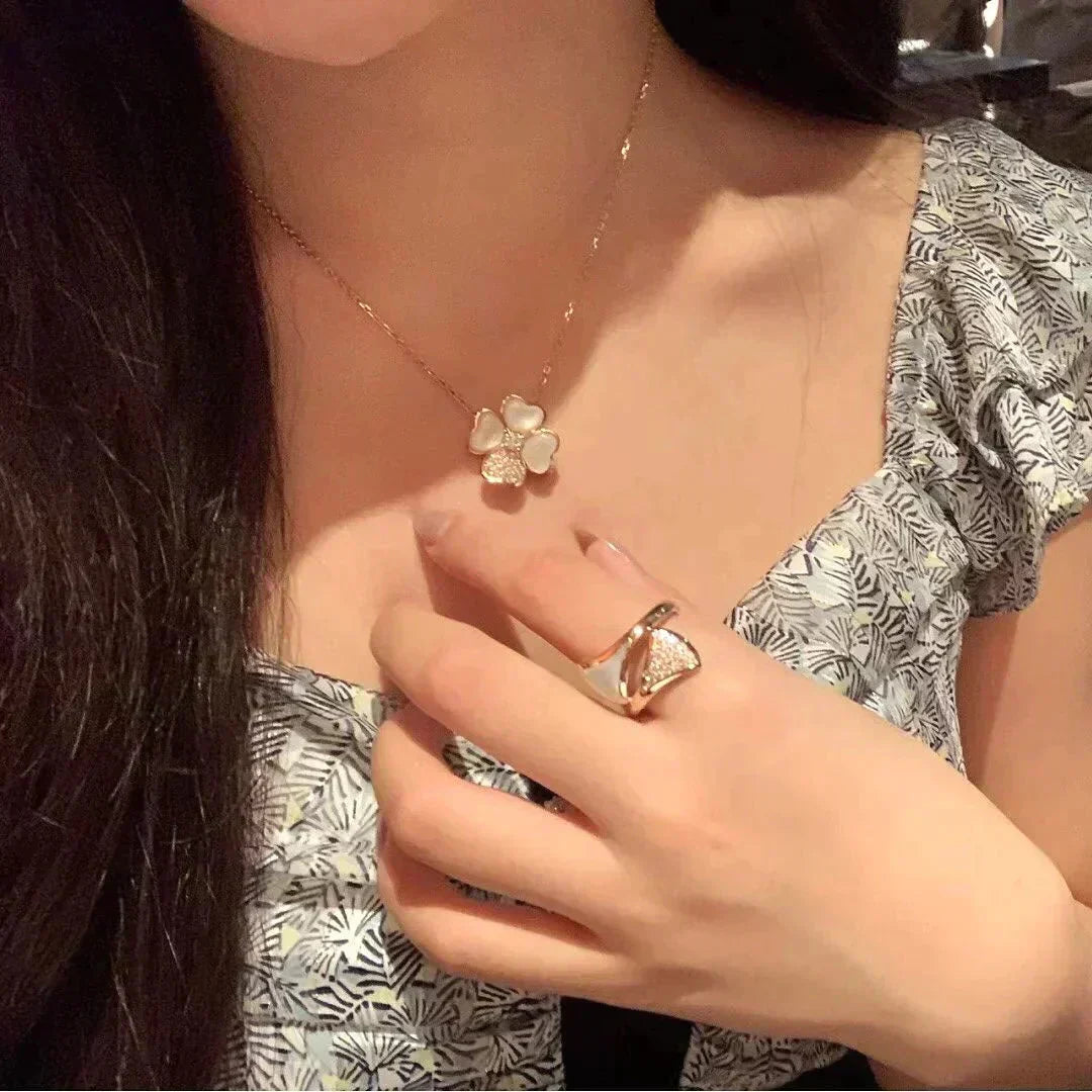[Lora]CLOVER MOP DIAMOND ROSE GOLD NECKLACE