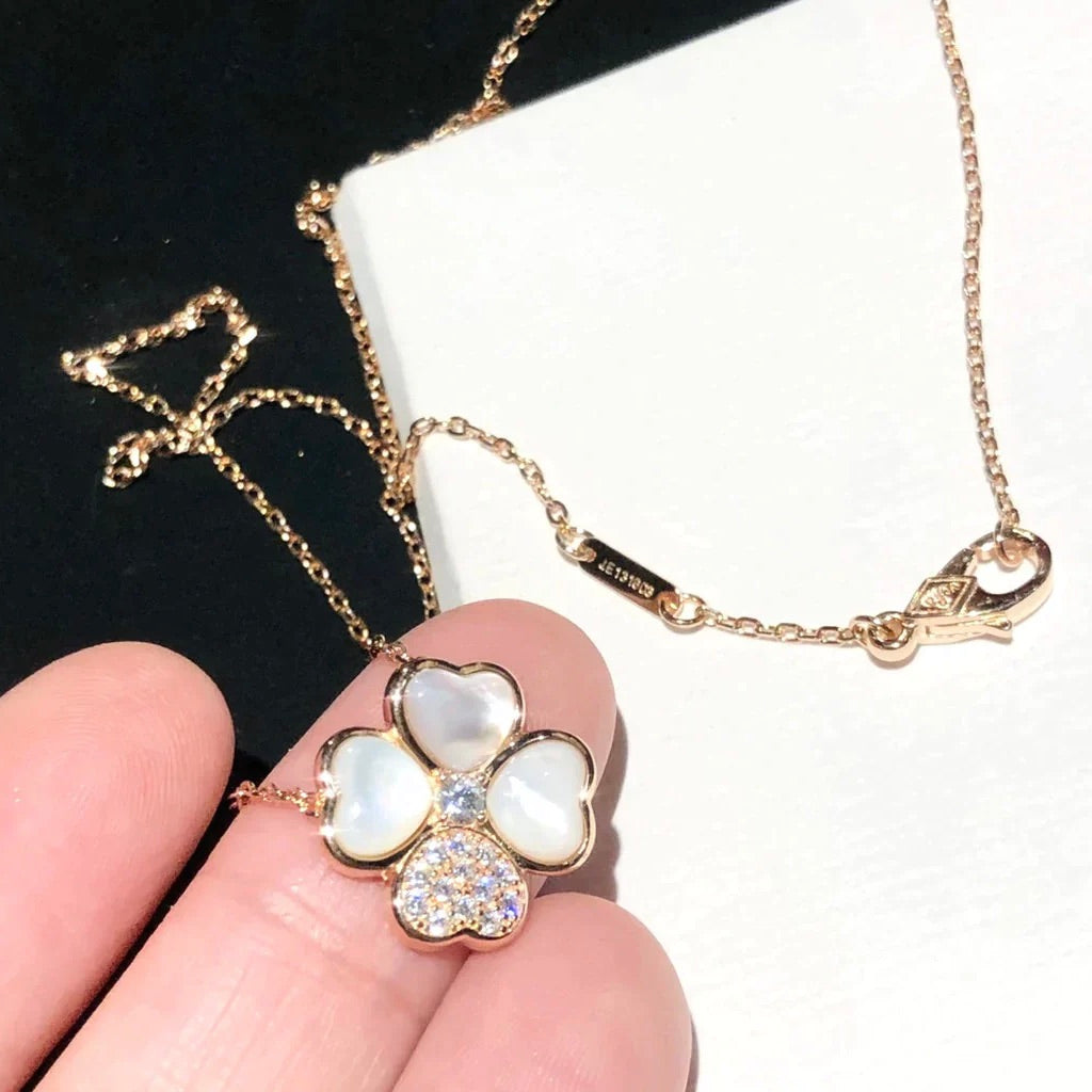 [Lora]CLOVER MOP DIAMOND ROSE GOLD NECKLACE