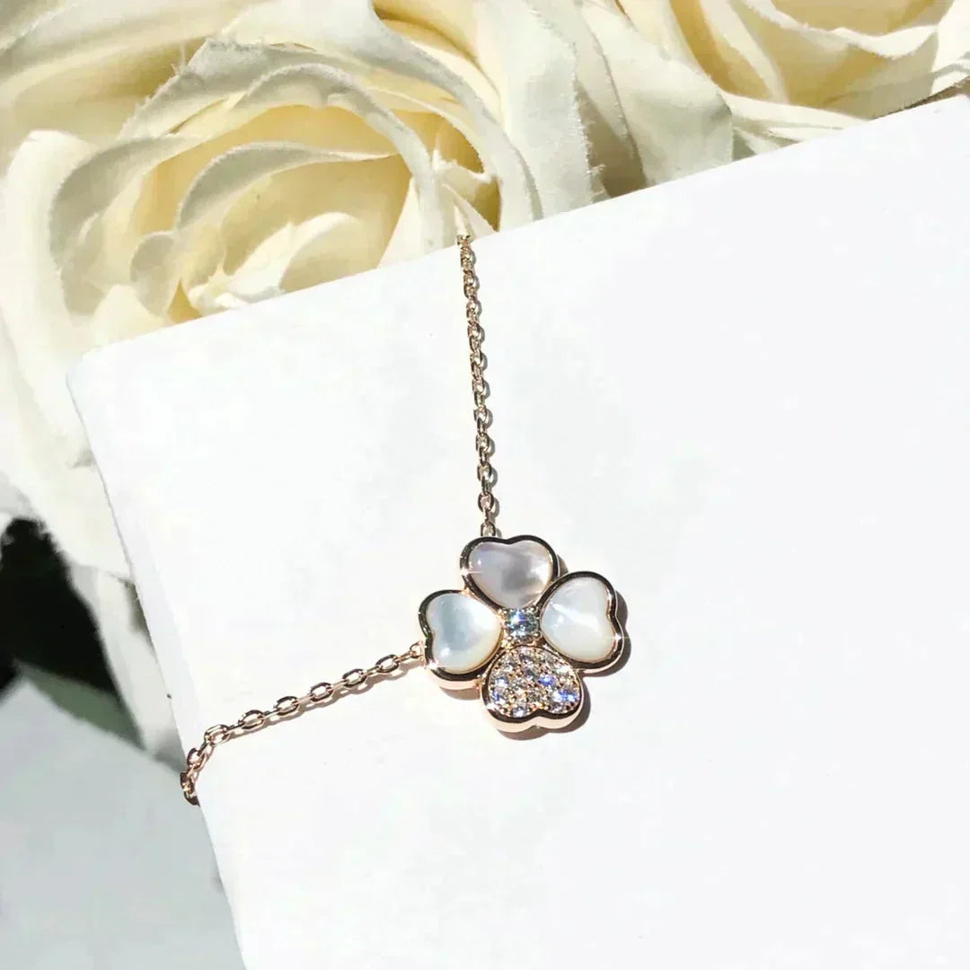 [Lora]CLOVER MOP DIAMOND ROSE GOLD NECKLACE