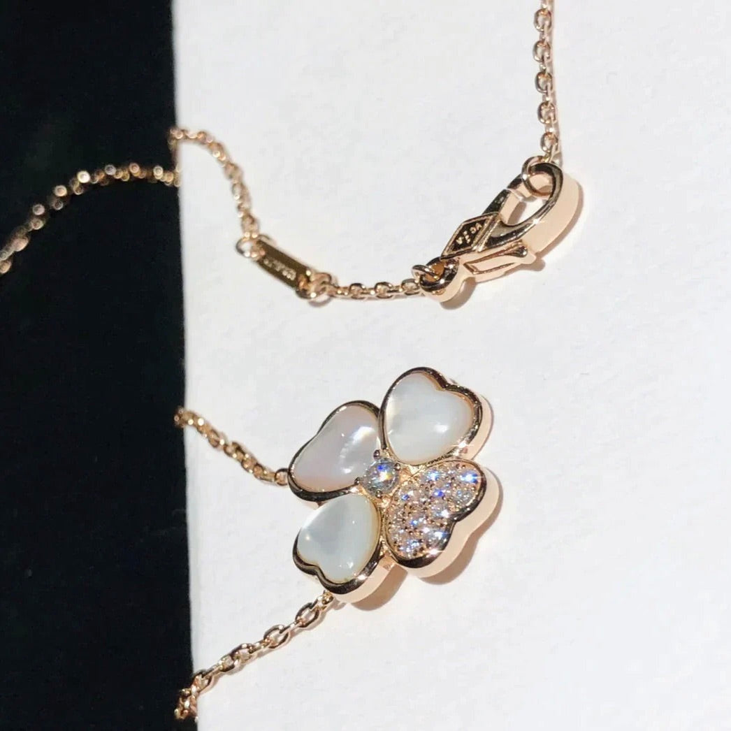 [Lora]CLOVER MOP DIAMOND ROSE GOLD NECKLACE