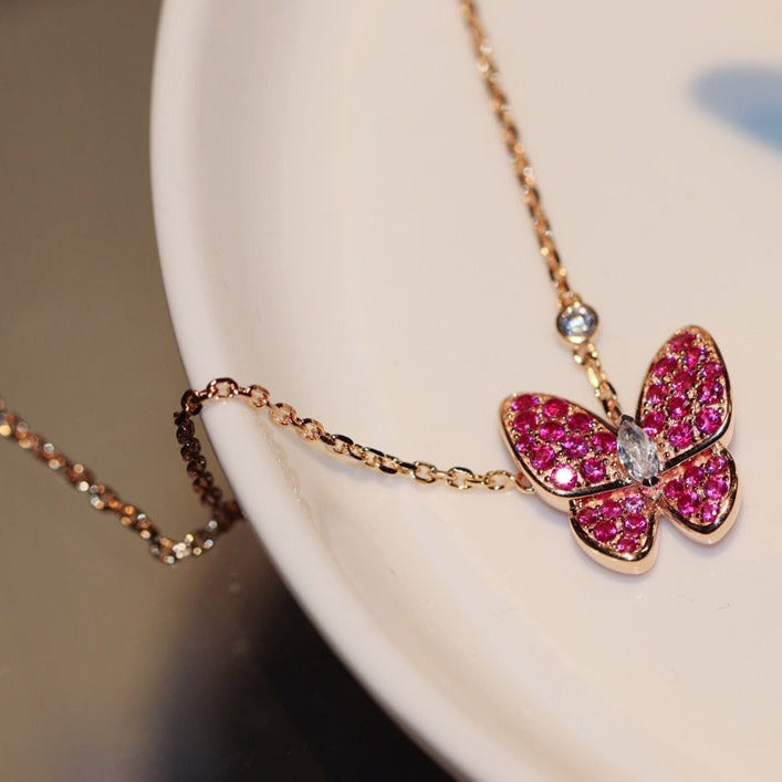 [Lora]BUTTERFLY RED DIAMOND ROSE GOLD NECKLACE