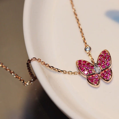 [LORA]BUTTERFLY RED DIAMOND ROSE GOLD NECKLACE