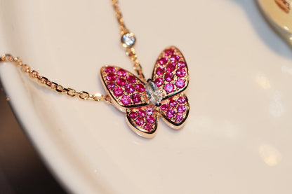 [Lora]BUTTERFLY RED DIAMOND ROSE GOLD NECKLACE