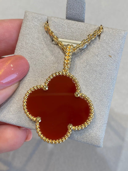 [LORA]CLOVER 25MM NECKLACE GOLD CARNELIAN
