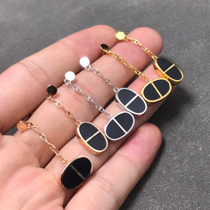 [LORA]CHAINE VERSO BLACK CERAMIC SILVER EARRINGS