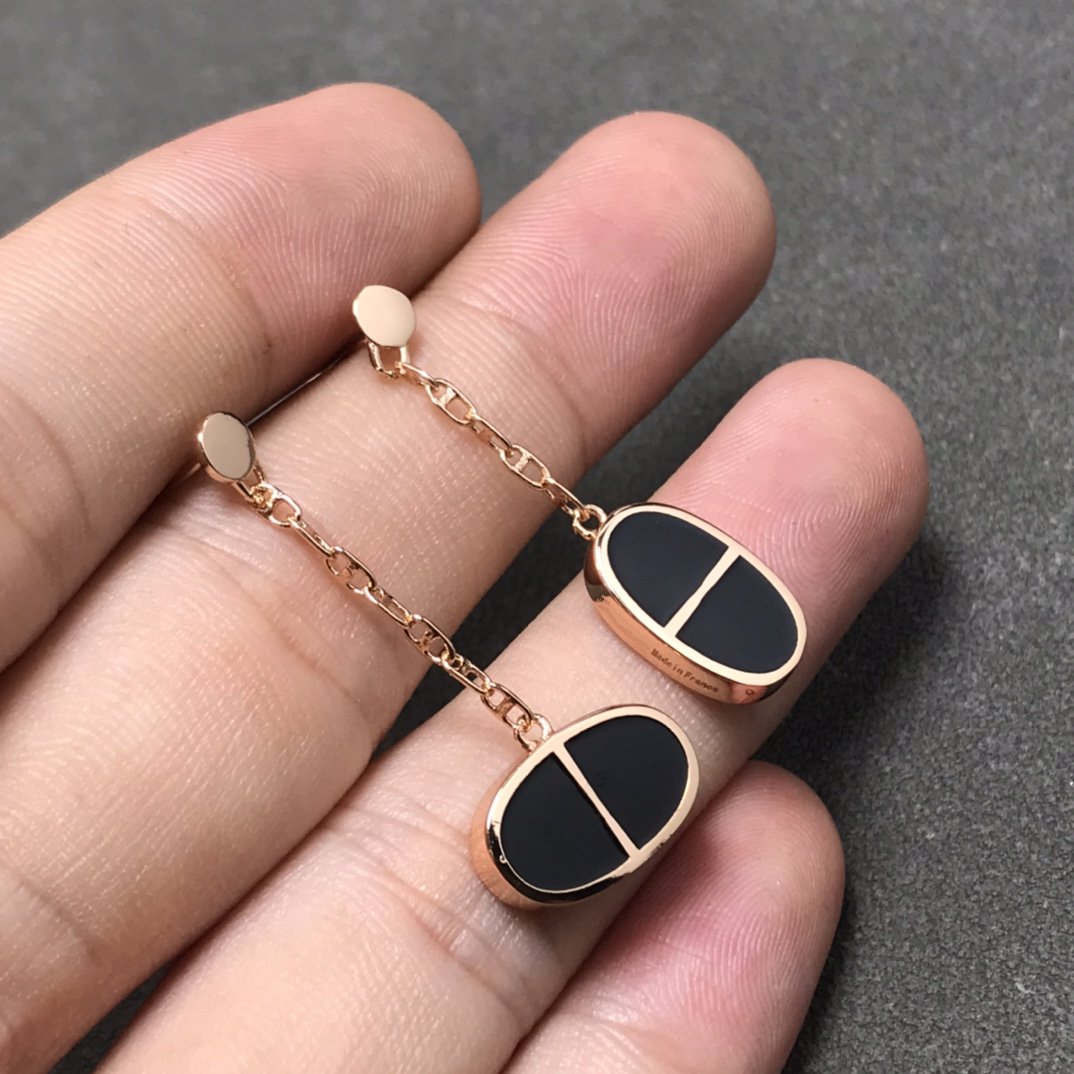 [LORA]CHAINE VERSO BLACK CERAMIC SILVER EARRINGS