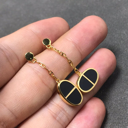 [LORA]CHAINE VERSO BLACK CERAMIC SILVER EARRINGS