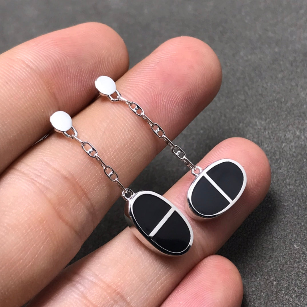 [LORA]CHAINE VERSO BLACK CERAMIC SILVER EARRINGS