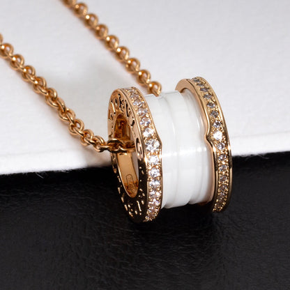 [LORA]ZERO 1 WHITE CERAMIC PINK GOLD DIAMOND NECKLACE
