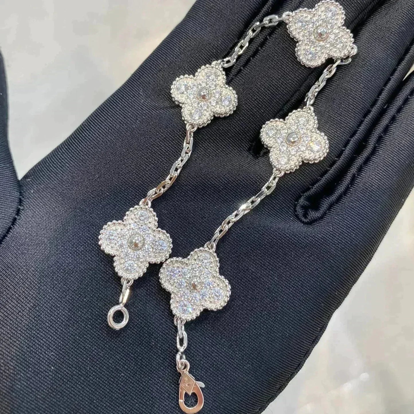 [LORA]CLOVER 5 MOTIFS  DIAMOND BRACELET SILVER