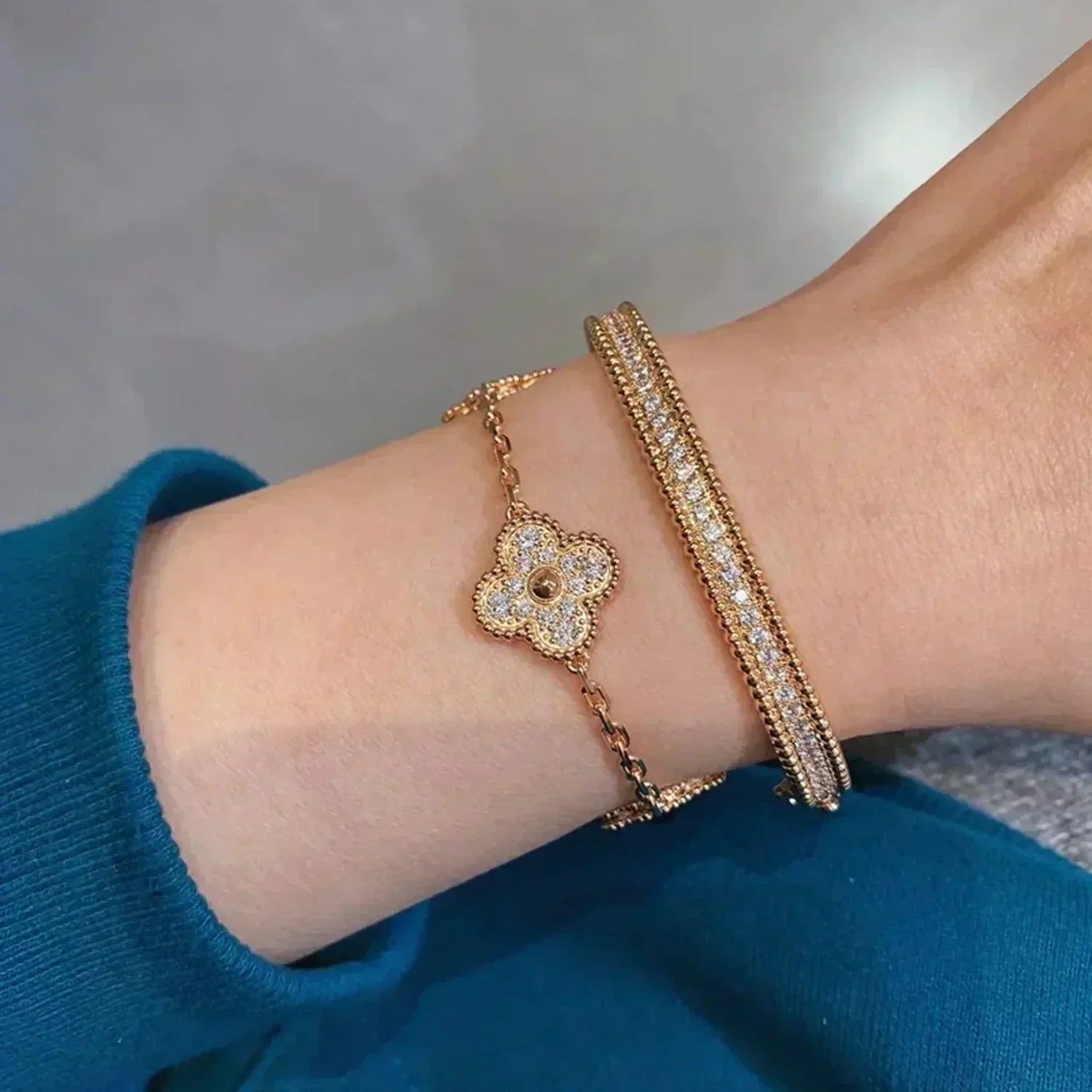 [LORA]CLOVER 5 MOTIFS  FULL DIAMOND BRACELET