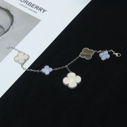 [Lora]CLOVER BRACELET 5 MOTIFS MOP CHALCEDONY SILVER