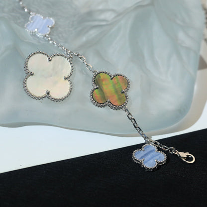[LORA]CLOVER BRACELET 5 MOTIFS MOP CHALCEDONY SILVER
