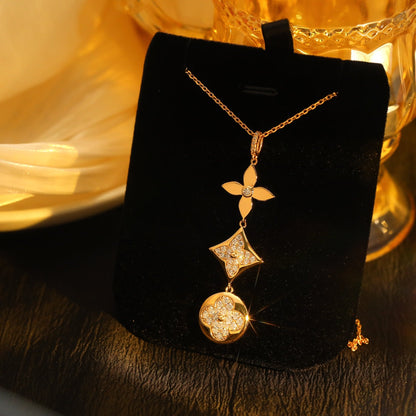 [LORA]STAR AND SUN DIAMOND PINK GOLD NECKLACE