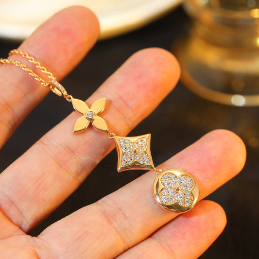 [LORA]STAR AND SUN DIAMOND PINK GOLD NECKLACE
