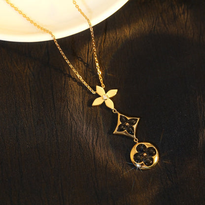 [LORA]STAR AND SUN ONYX PINK GOLD NECKLACE