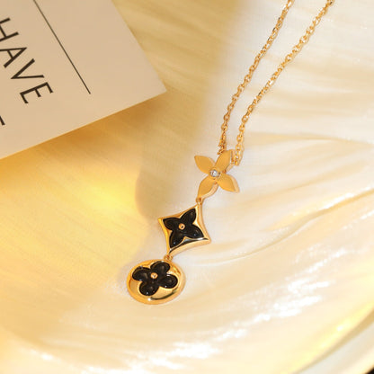 [LORA]STAR AND SUN ONYX PINK GOLD NECKLACE