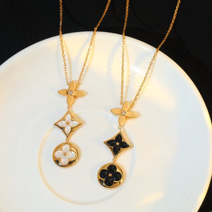 [LORA]STAR AND SUN ONYX PINK GOLD NECKLACE