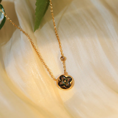 [LORA]SUN PEDANT PINK GOLD 1 DIAMOND NECKLACE