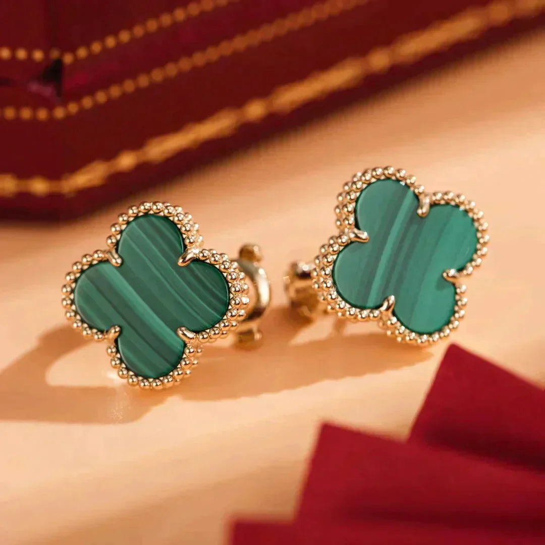 [LORA]CLOVER MEDIUM 1 MOTIFS MALACHITE  EARRINGS