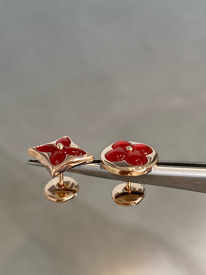 [LORA]STAR AND SUN PINK GOLD CARNELIAN STUD EARRINGS