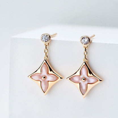 [LORA]DOUBLE STAR PINK GOLD MOP DROP EARRINGS