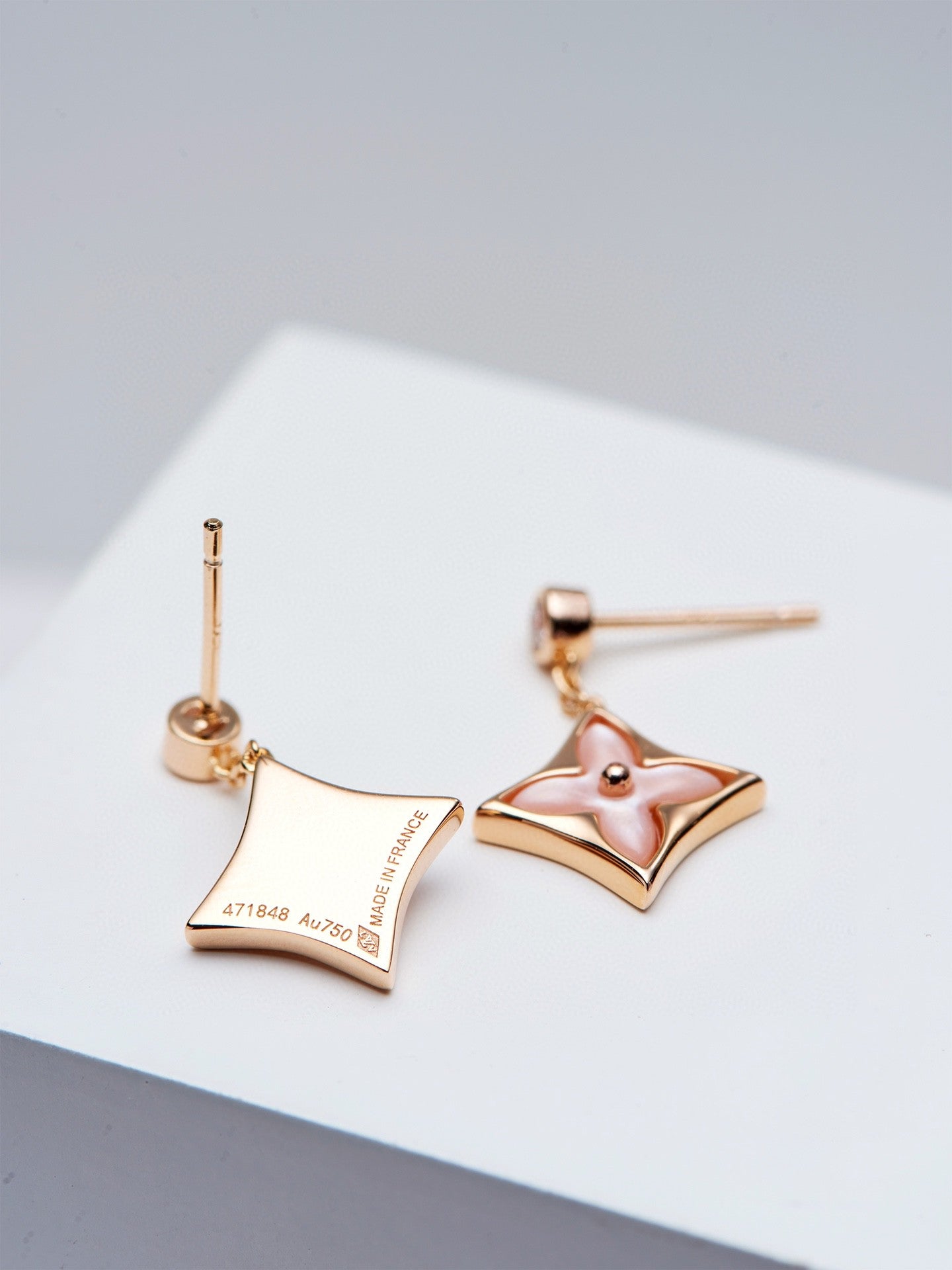 [LORA]DOUBLE STAR PINK GOLD MOP DROP EARRINGS