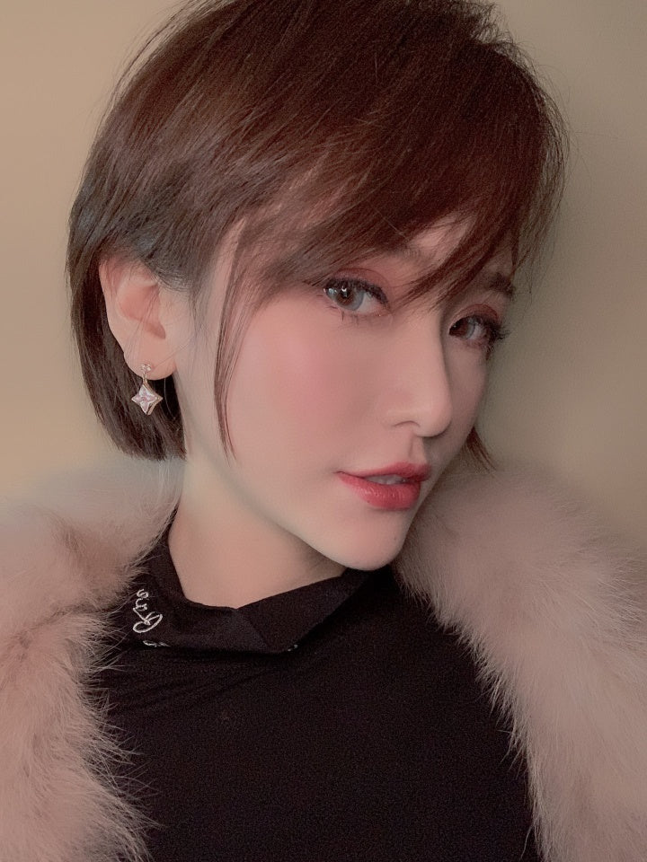 [LORA]DOUBLE STAR PINK GOLD MOP DROP EARRINGS