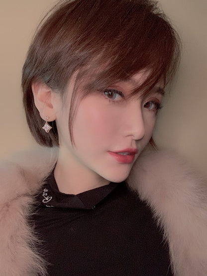 [LORA]DOUBLE STAR PINK GOLD MOP DROP EARRINGS