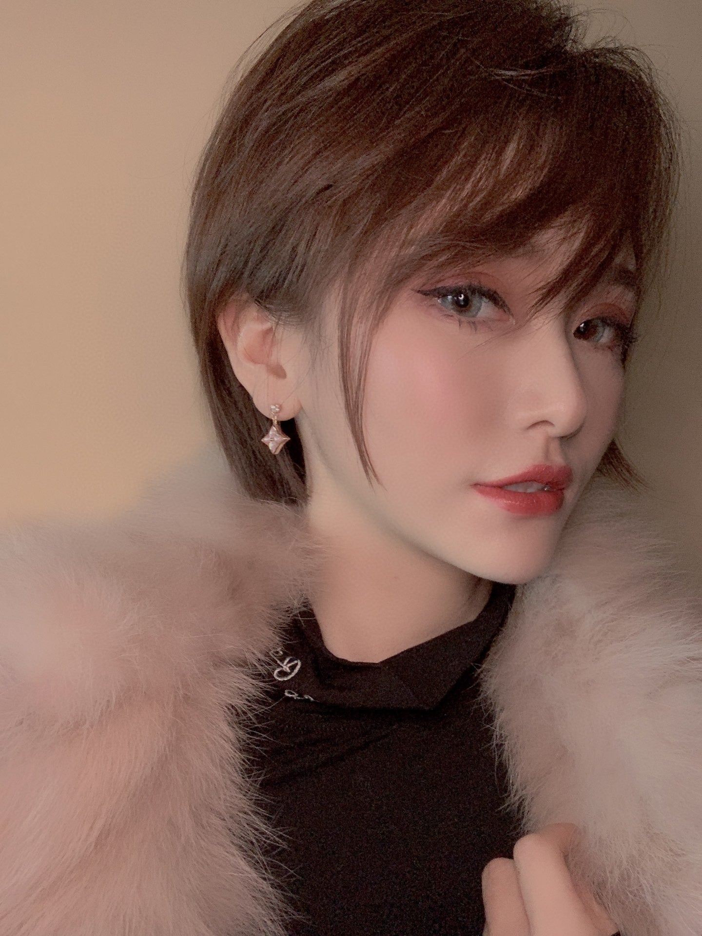 [LORA]DOUBLE STAR PINK GOLD MOP DROP EARRINGS