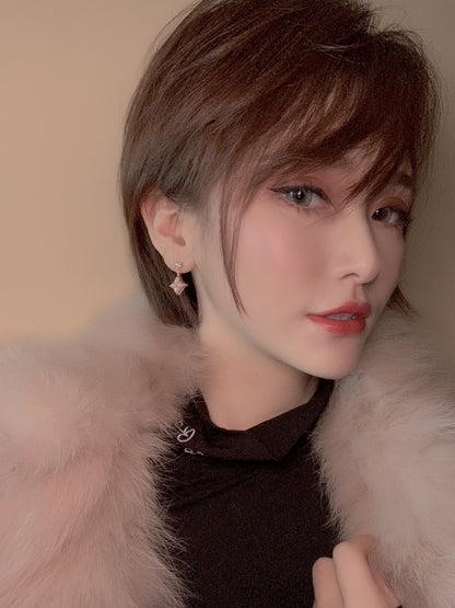 [LORA]DOUBLE STAR PINK GOLD MOP DROP EARRINGS