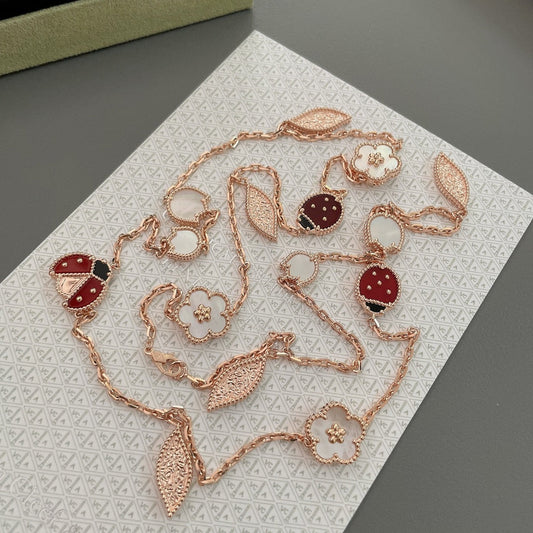 [LORA]LUCKY SPRING 15 MOTIFS ROSE GOLD NECKLACE