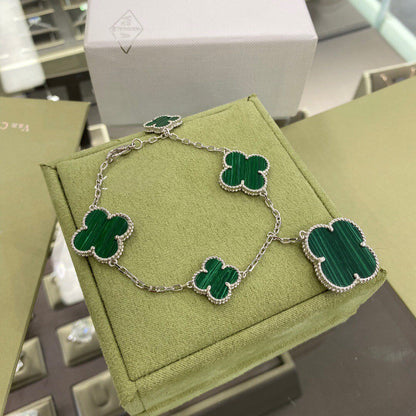 [Lora]CLOVER 5 MOTIFS SIVLER MALACHITE BRACELET