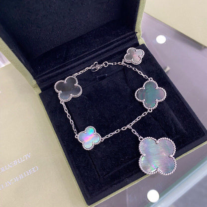 [Lora]CLOVER 5 MOTIFS SIVLER DARK MOP BRACELET