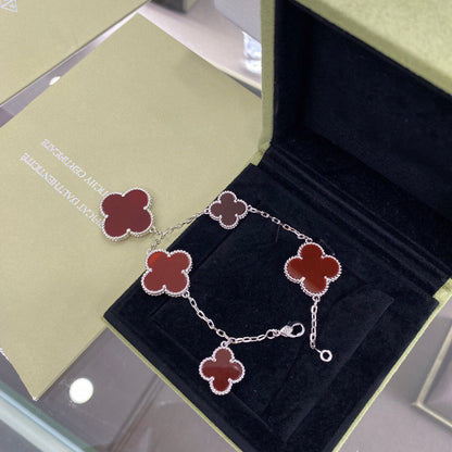 [Lora]CLOVER 5 MOTIFS SIVLER CARNELIAN BRACELET