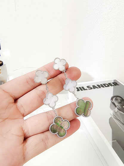 [Lora]CLOVER 3 MOTIFS CHALCEDONY DARK MOP SILVER EARRINGS