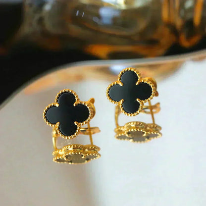 [LORA]CLOVER MEDIUM 1 MOTIFS  ONYX STUD EARRINGS