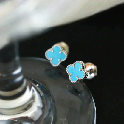 [LORA]CLOVER MINI 9.5MM ONYX STUD EARRINGS SILVER