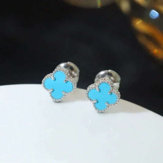 [LORA]CLOVER MINI 9.5MM ONYX STUD EARRINGS SILVER