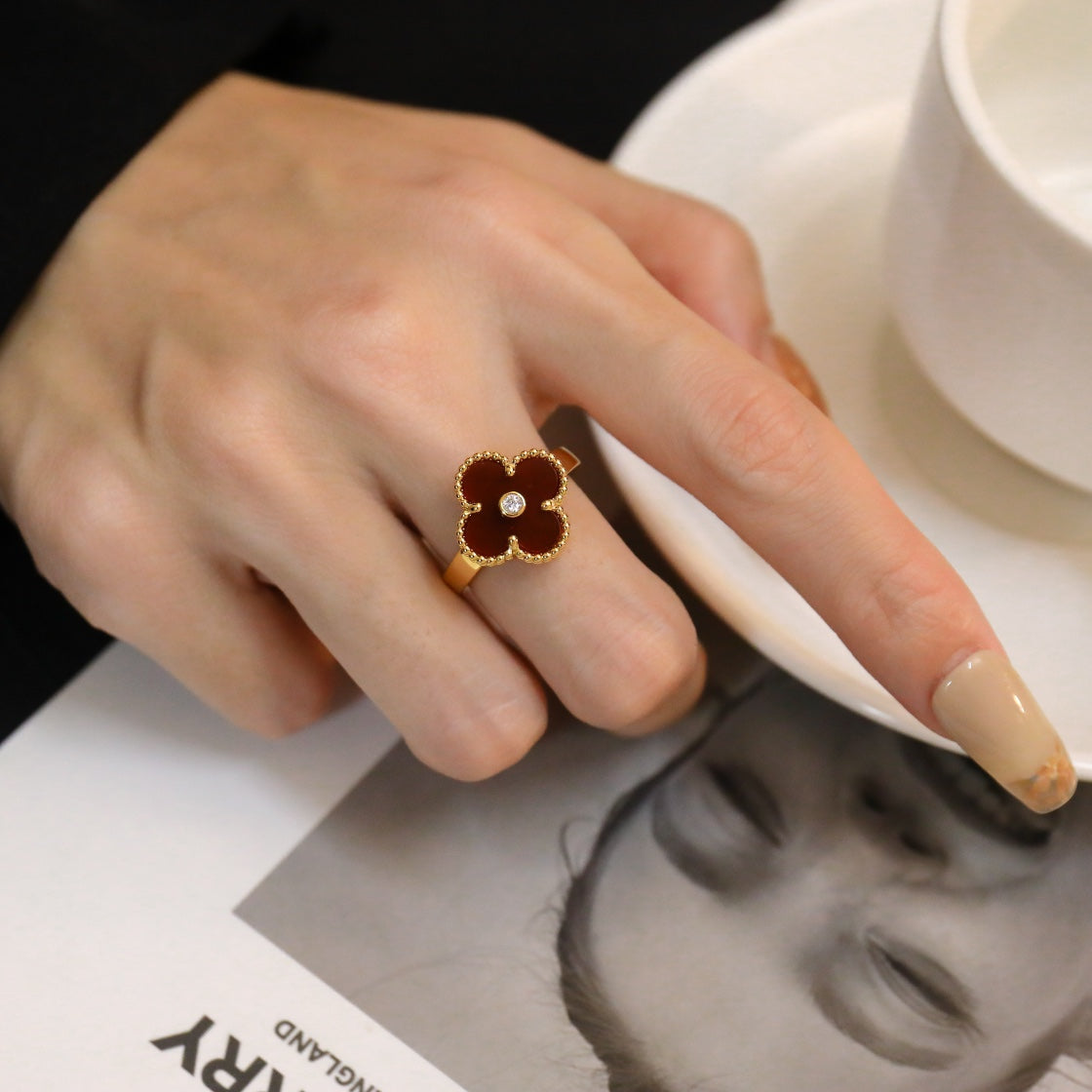 [Lora]CLOVER CARNELIAN RING ROSE GOLD DIAMOND